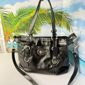 Coach Peyton Patent Leather Tote F14022 Black Shiny Convertible Bag